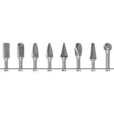 GREENFIELD INDUSTRIES Cle-Line 1855 Right-Hand Spiral Bur, 8 Piece Set with 1/2 Set Size, SA-5, SC-5, SF-5 C17763